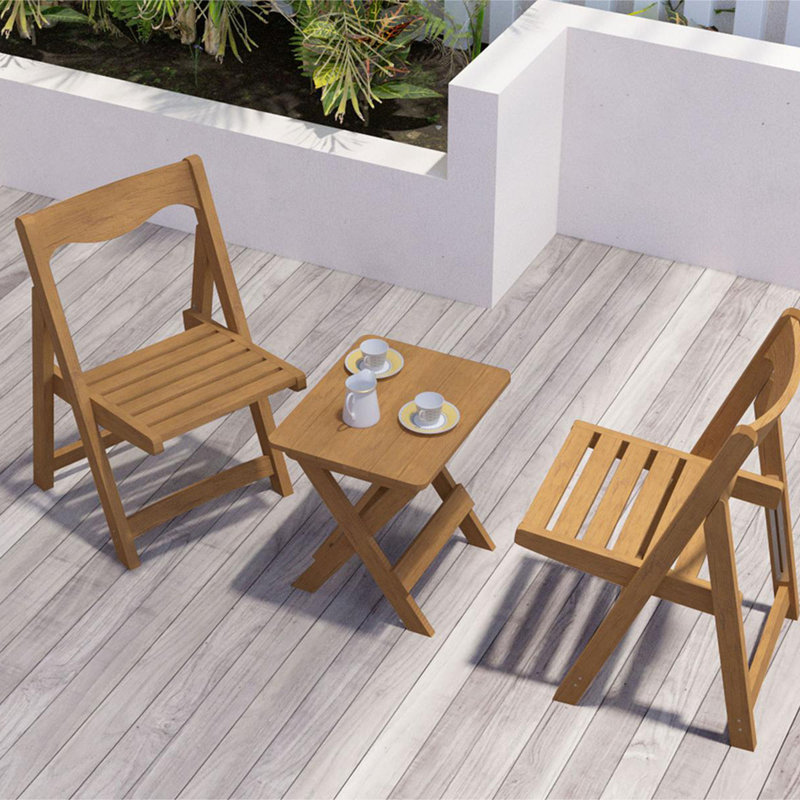 Foldable Small Table and Chair Set with 2 Chairs and Rectangular Table, Teak