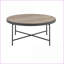 Chêne gris patiné Table basse ronde en métal, centre de table de salon de style industriel