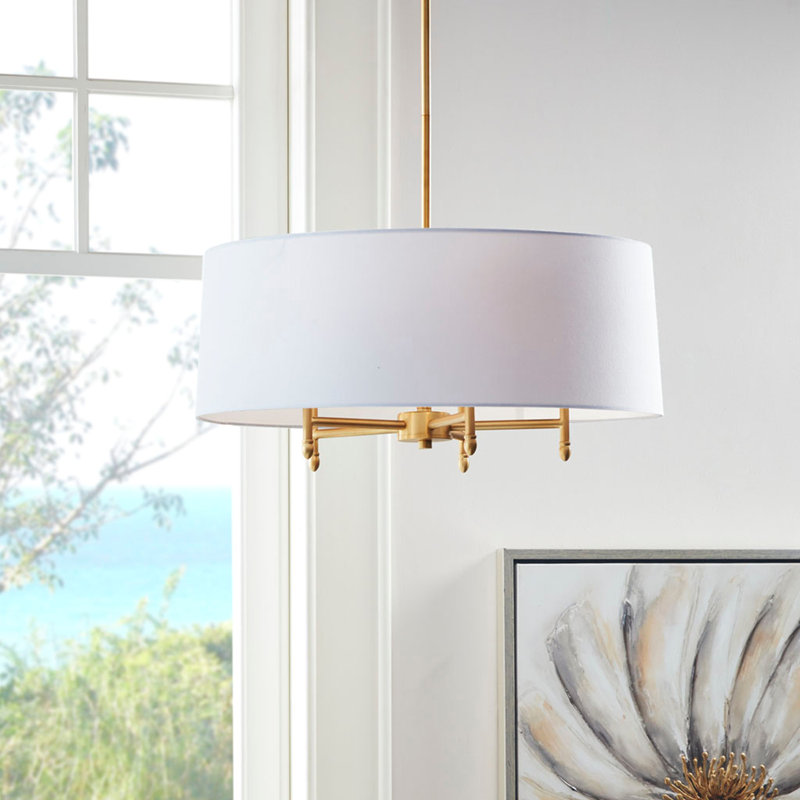 Lustre tambour 5 lumières blanc, Doré