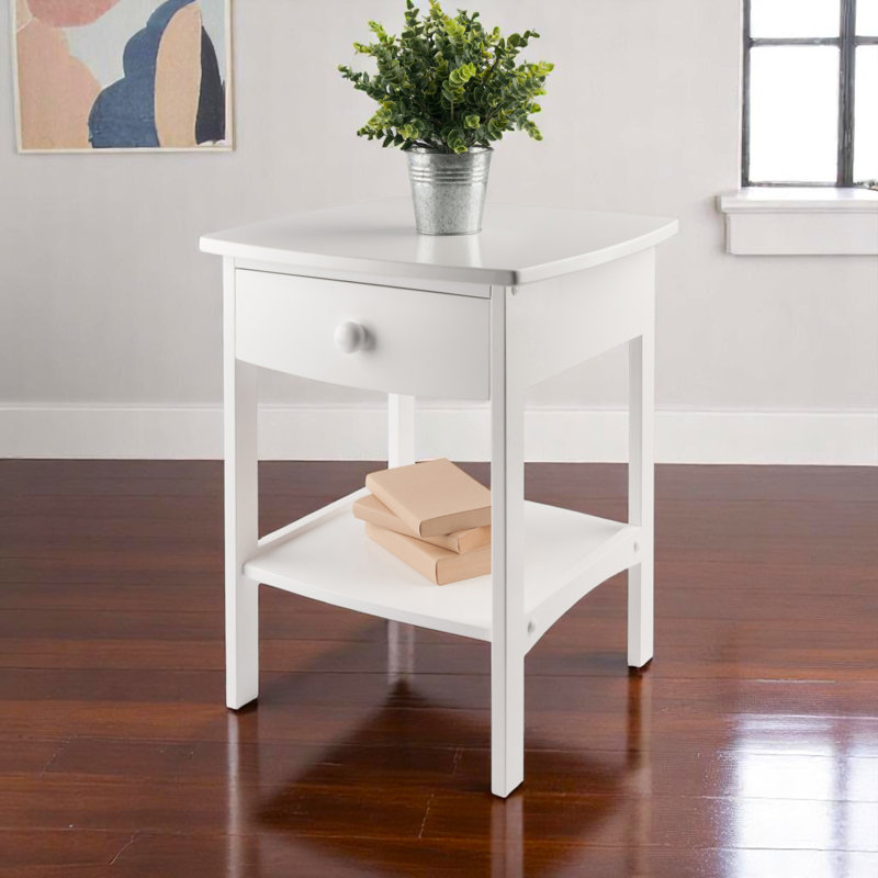 Marlowe White Curved Accent Table Nightstand with 1 drawer, 21.87'' H X 17.87'' W X 17.96'' D, White