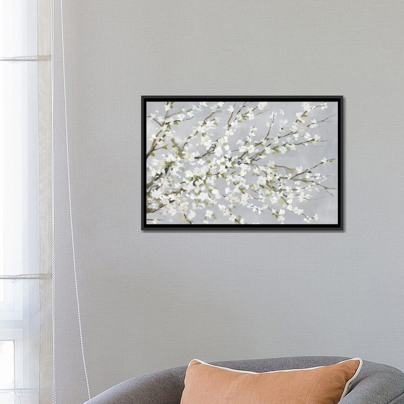 «White Blossoms», reproduction sur toile, H 18 po x l 26 po x P 1,5 po, Toile avec cadre noir, Pas de tapis