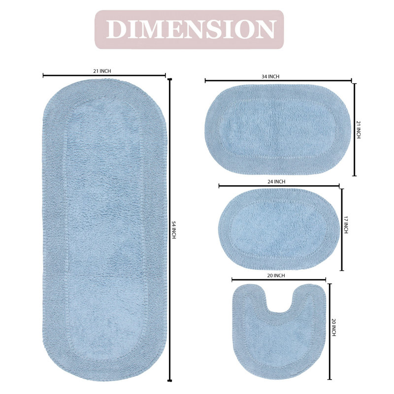 Traci 100% Cotton Bath Rugs (Set of 4), Blue