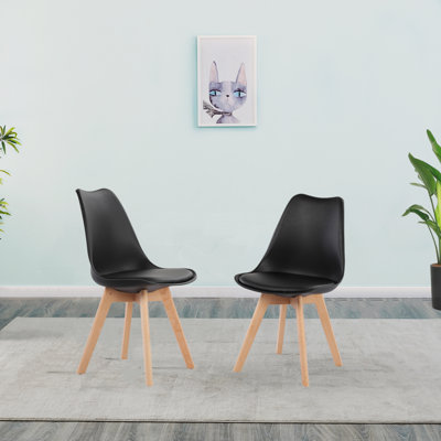 Ensemble de 2 chaises de salle à manger, chaises d'appoint en plastique avec coussin en mousse, noir
