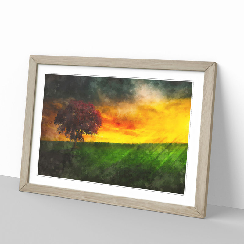Tree at Sunset Vol.6 - Picture Frame Graphic Art, 27cm H x 36cm W x 2cm D, Oak