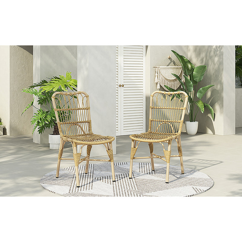 Ensemble de 2 chaises d'extérieur en osier de patio en osier pour terrasse, piscine, jardin, naturel, Naturel