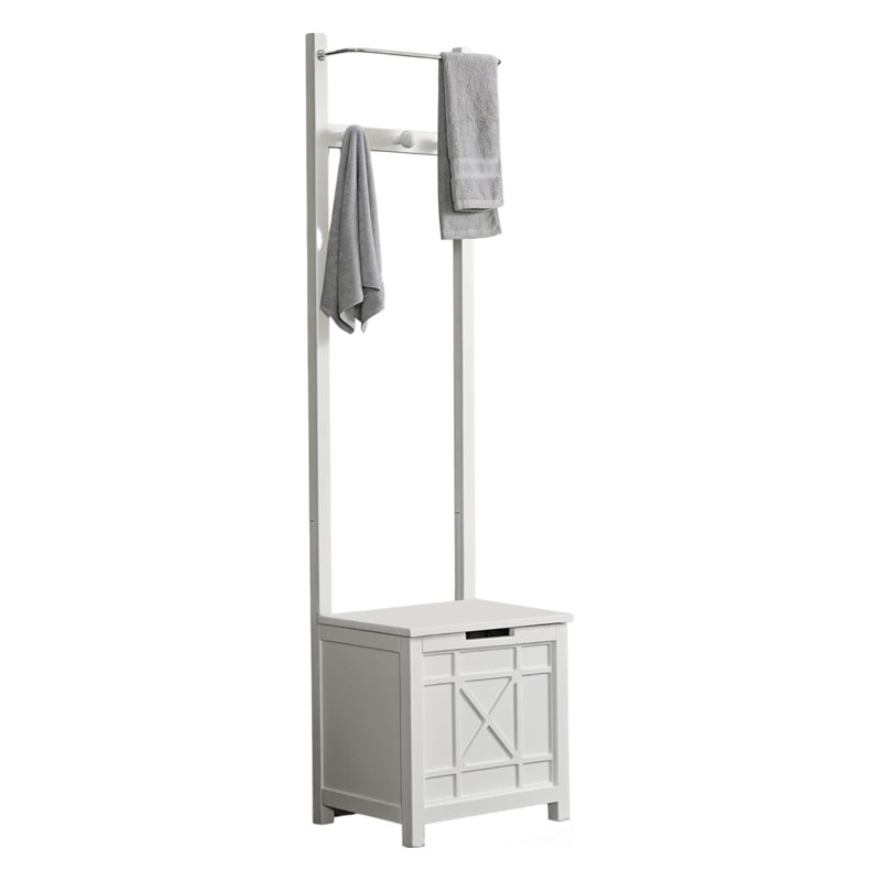 Derby Laundry Hamper with Cushioned Seat and Towel Rack - Stool for Entryway, Laundry Room, or Bathroom Storage (White)