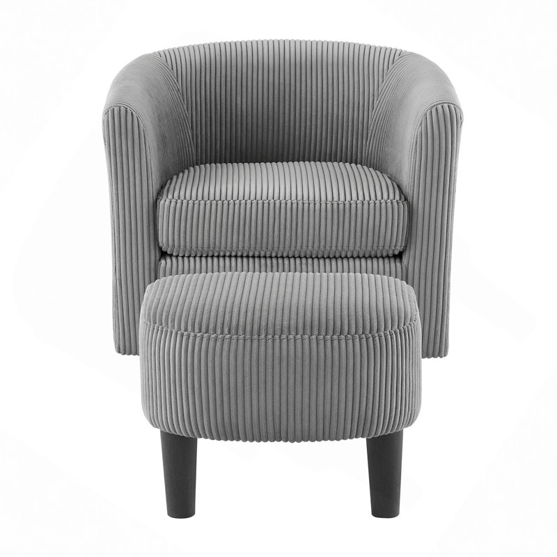 Upholstered Chair With Ottoman, Gray Corduroy