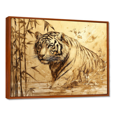 Tiger Among the Bamboo II - Beige Oriental Framed Canvas Print