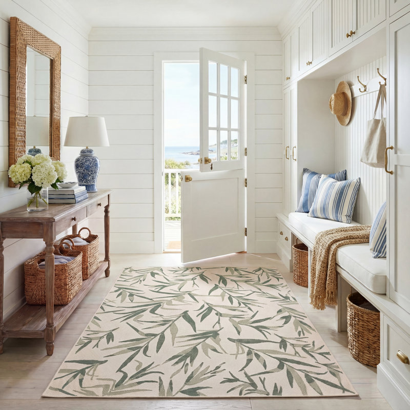 Tapis d'intérieur / extérieur à motif floral Lueck, Rectangle 5 pi 3 po x 7 pi 7 po
