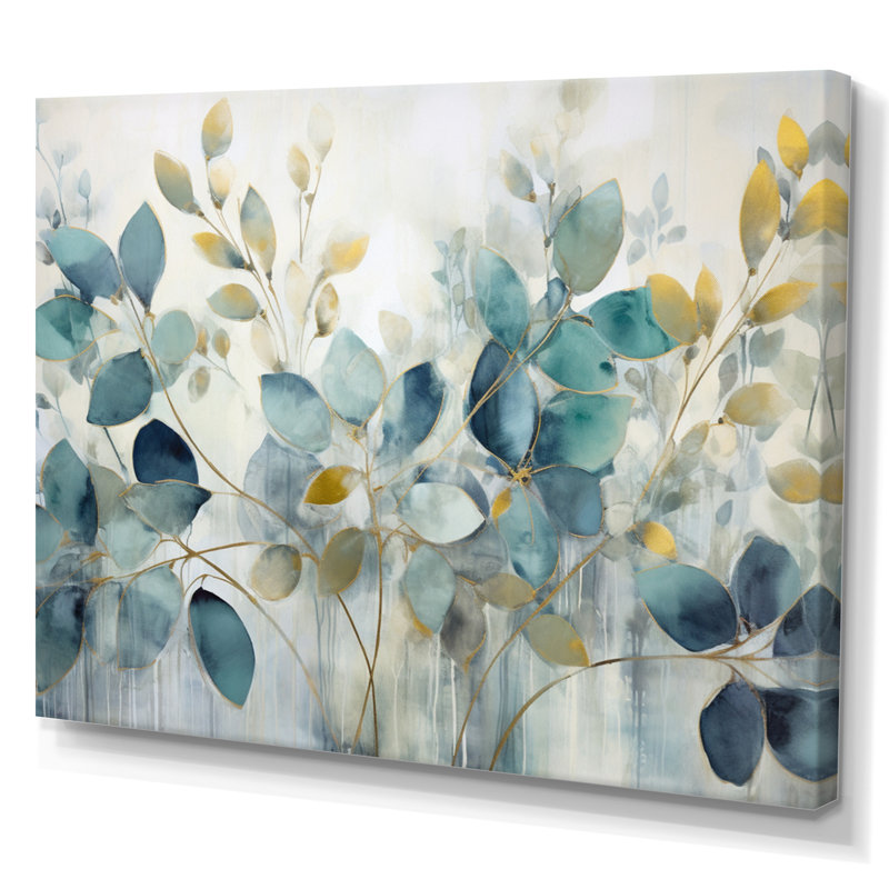 «Blue Botanical Rhythms II - Abstract Botanicals», art mural sur toile, Toile tendue, H 30 po x l 40 po, Sans cadre