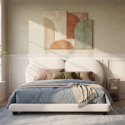 Extra Thick Upholstered Platform Bed Frame With Luxury Split Headboard, Teddy Fleece Fabric, White,Queen
