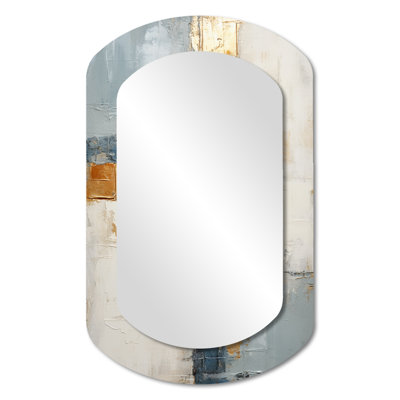 Urko Abstract Beige Gold Road Collage - Abstract Collages Asymmetrical Large Wall Mirror, Modern Cylinder Unique Mirror, Printed Metal Art
