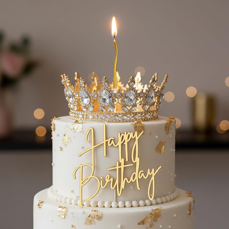 Ensemble de moules à gâteaux grand couronne, couronne de cristal 3 pièces avec joyeux anniversaire et 6 bougies pour décoration de fête de mariage