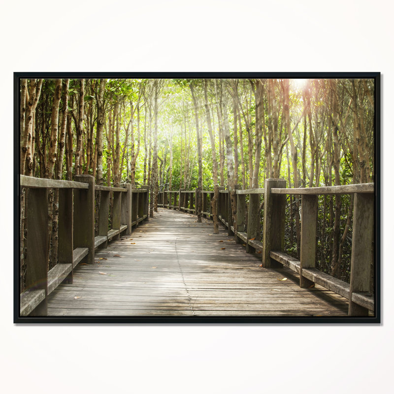 Pont en bois dans la forêt - reproduction de photo sur toile, H 16 po x l 32 po x P 1 po