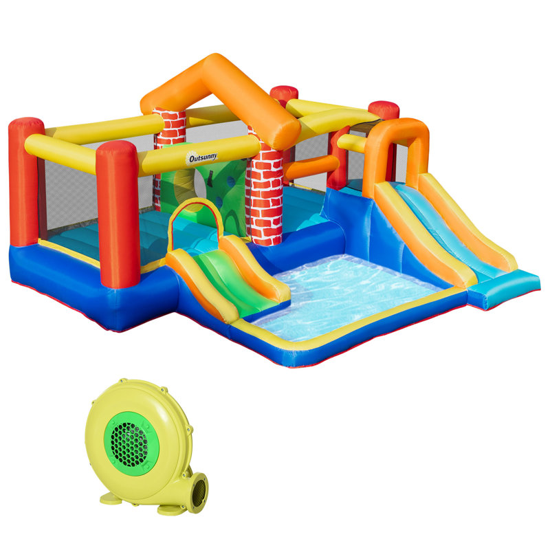 12.42' x 12.08' Bounce House with Water Slide and Air Blower