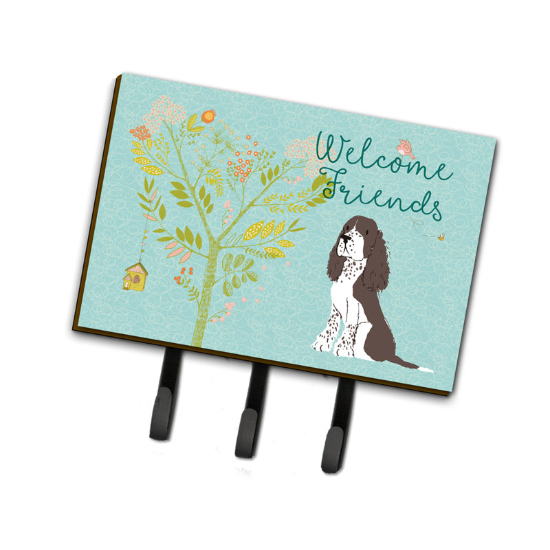 Metal Wall Organizer with Key Hooks, Springer Spaniel