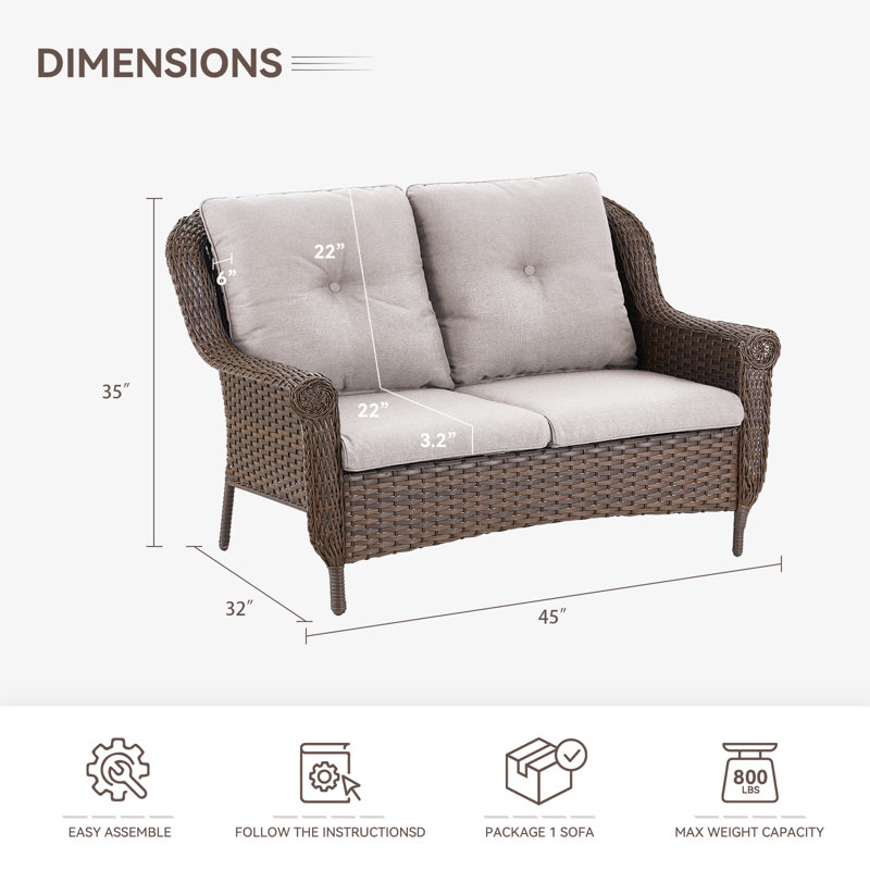 Causeuse d'extérieur en osier avec coussins Mindee, Beige