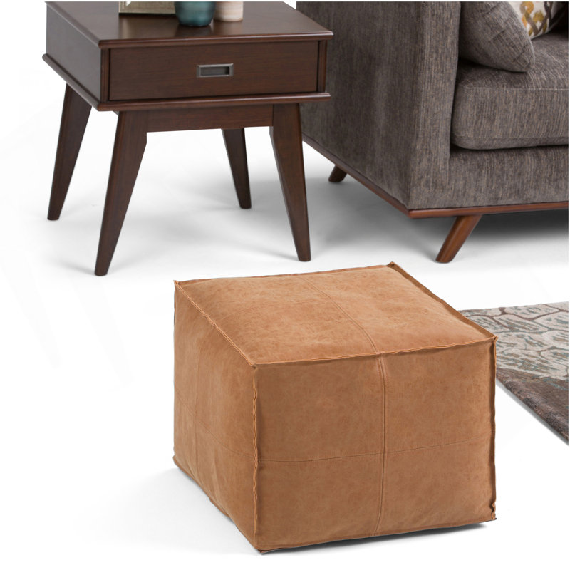 Brody - Pouf carré - Brun patiné, Similicuir brun clair
