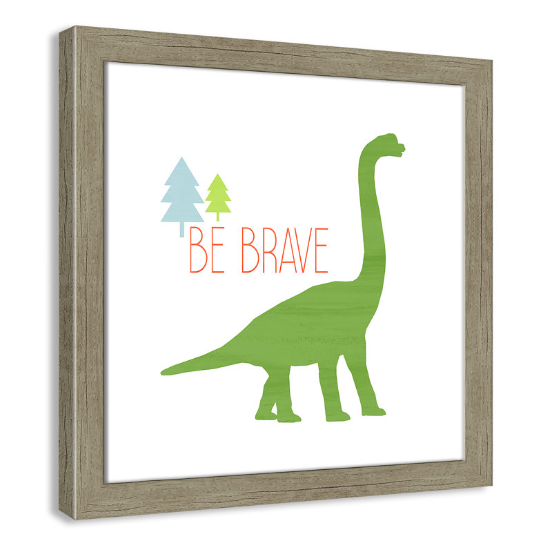 Dino Brave 1 ', art encadré, H 16 po x l 16 po x P 0,6 po, Encadré plat de bois de grange gris