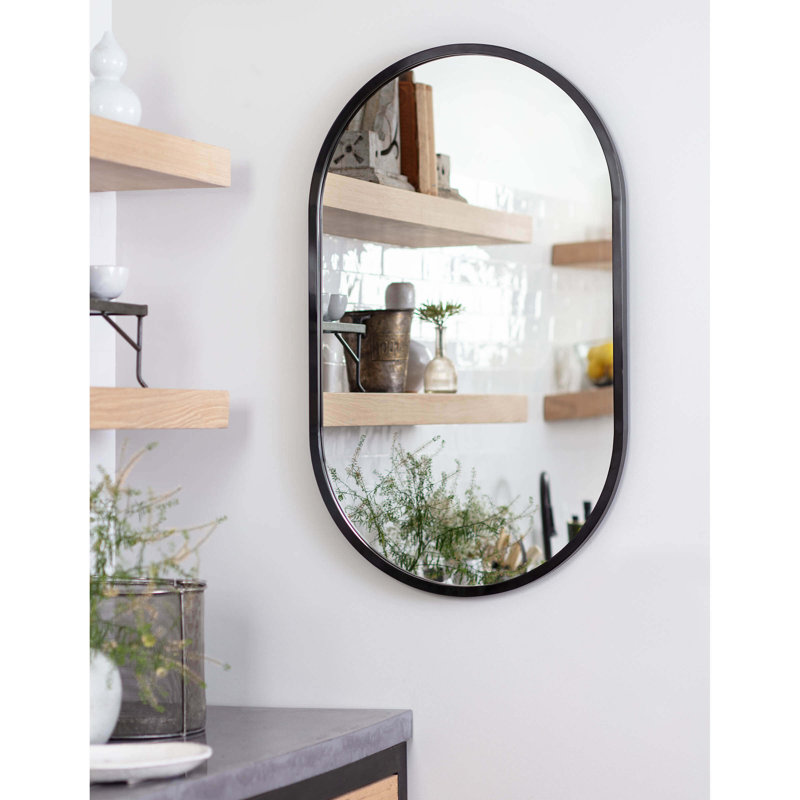 Canal Stainless Steel Wall Mirror, Blackened Steel