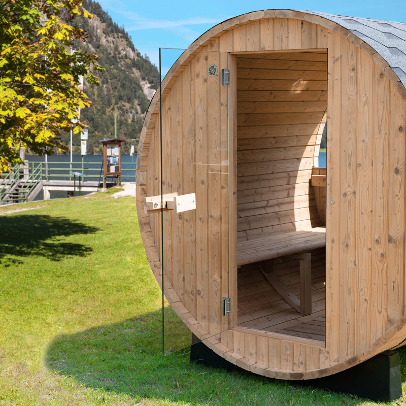 4-Person  Outdoor Barrel Sauna with View Window,Electric Heater,Sauna Starter Kit, Pine