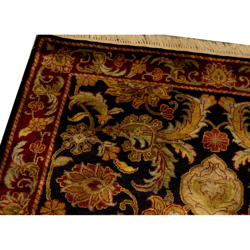 Hand-Knotted High-Quality Black and Red Area Rug