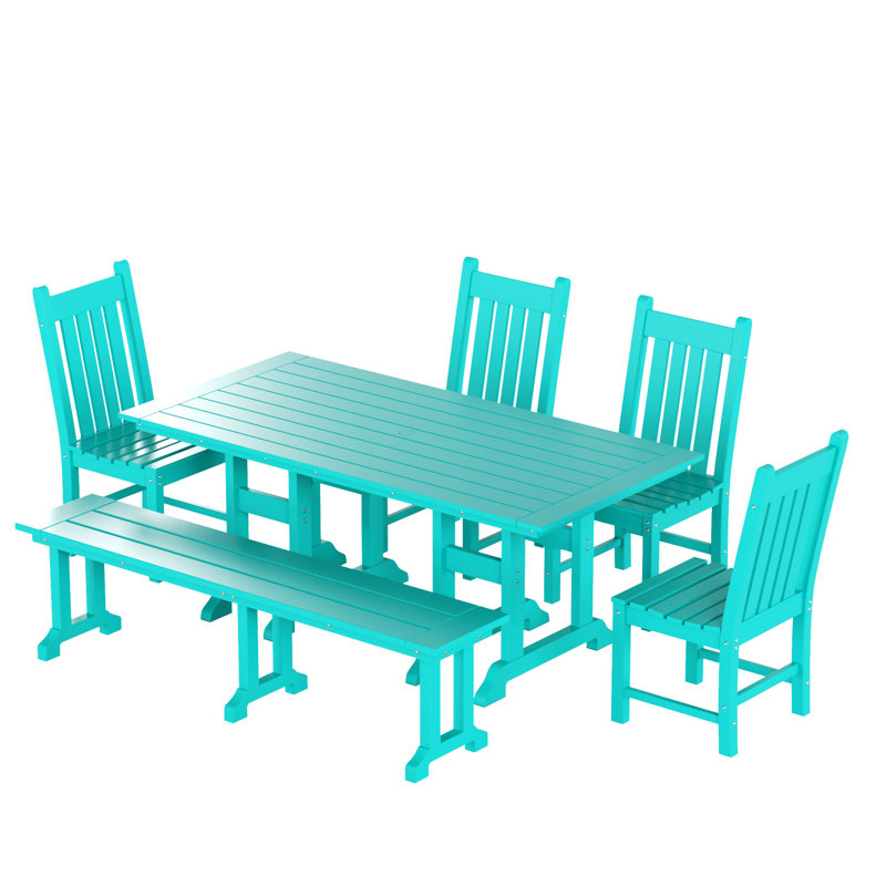 Ensemble de salle à manger rectangulaire pour 6 personnes 71 po Laguna, Turquoise
