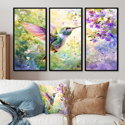 Hummingbirds Curious Meadows II - Hummingbird Wall Art Living Room Set