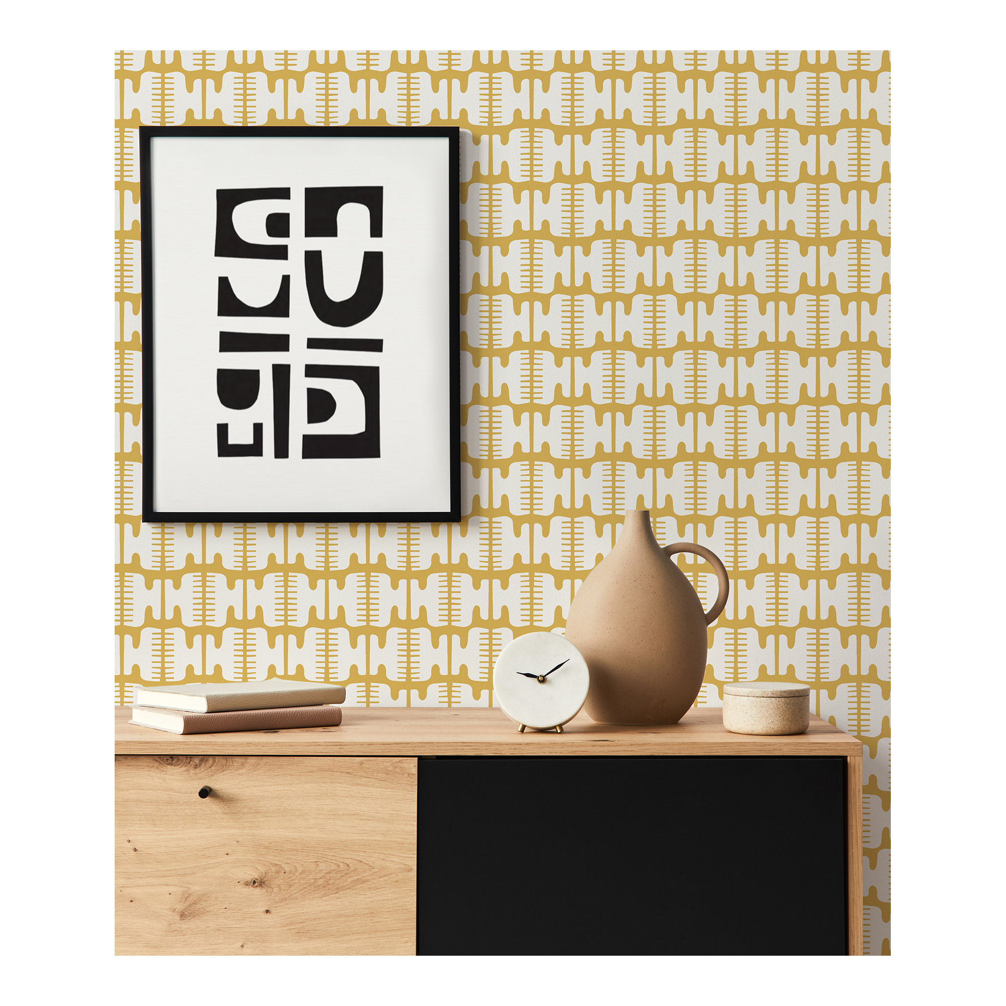 Elliott Mid-Century Peel & Stick Geometric Wallpaper, Yellow/White