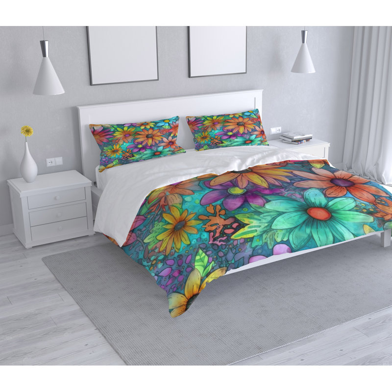 Floral Duvet Cover, King Duvet Cover + 2 King Shams