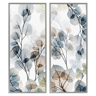 Elegant Abstract Botanical Plant Leaves 2 Piece Gray Framed Giclee Art Set by Albert Koetsier