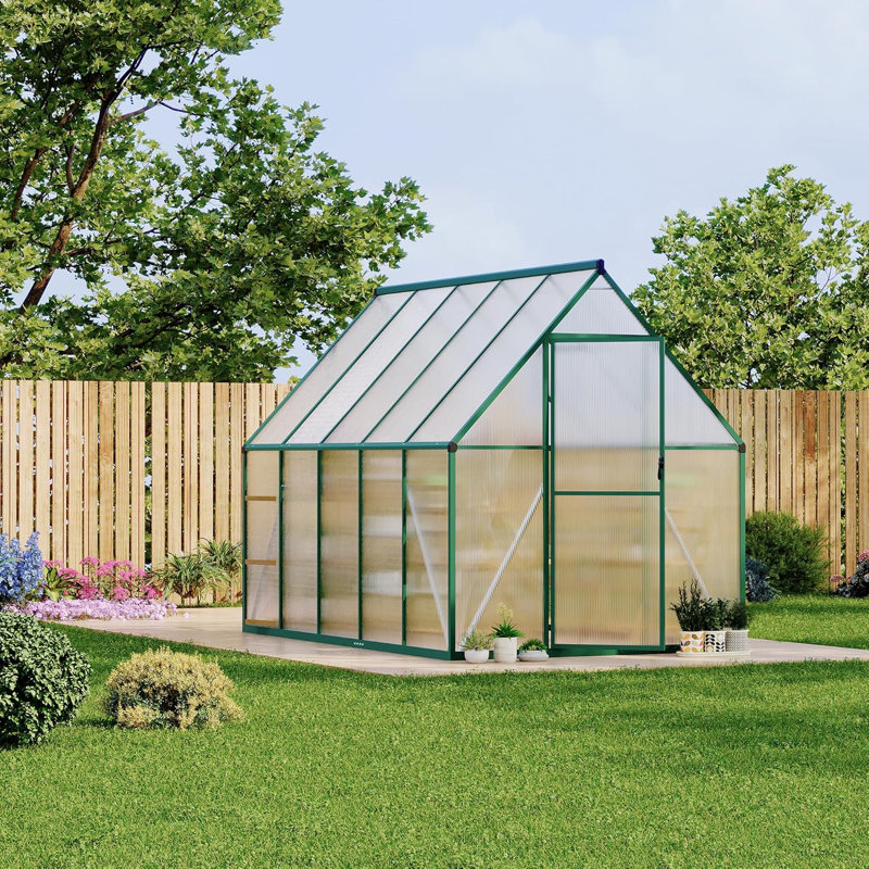 Serre en polycarbonate avec cadre en aluminium, 6 pi x 9 pi, évent de toit inclus, pour l'extérieur, Vert