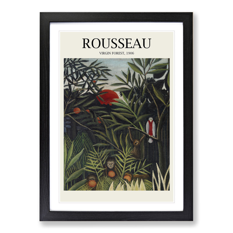 Monkeys and Parrot in the Virgin Forest by Henri Rousseau - Picture Frame Painting, 48cm H x 36cm W x 2cm D, Black