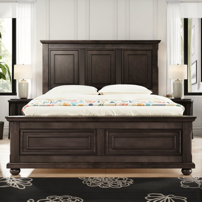 Lit plateforme en bois de pin avec tête de lit Vintage Town & Country, capacité 600 lb, King, Brun
