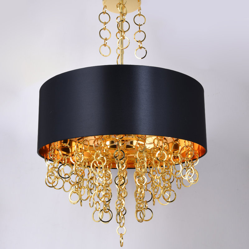 Lustre cylindrique unique à 9 lumières Swanigan, Or, Noir
