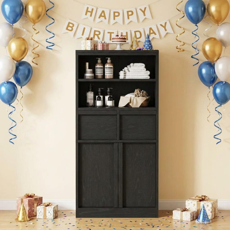 50.9" Tall Bathroom Storage Cabinet, Floor Cabinet with Doors & 2 Drawers, Organizer Cabinet Freestanding for Bathroom, Living Room, Kitchen & Pantry