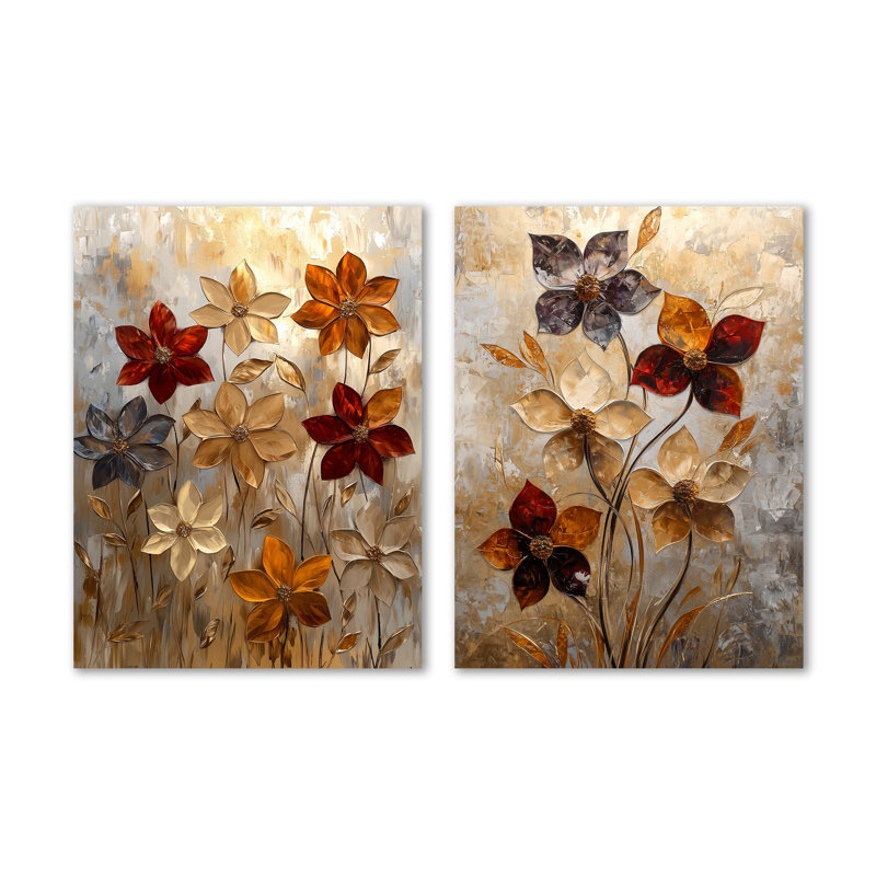 Fantasy Dahlia Flower Field I - Brown Floral, impression d'art mural en métal 2 pièces, 32" H x 48" W