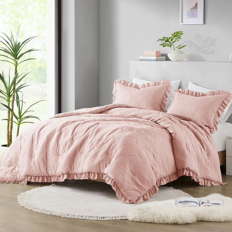 Ensemble d'édredon 3 pièces Phoebe Blush, Full / Queen Comforter + 2 Standard Shams, Rosé