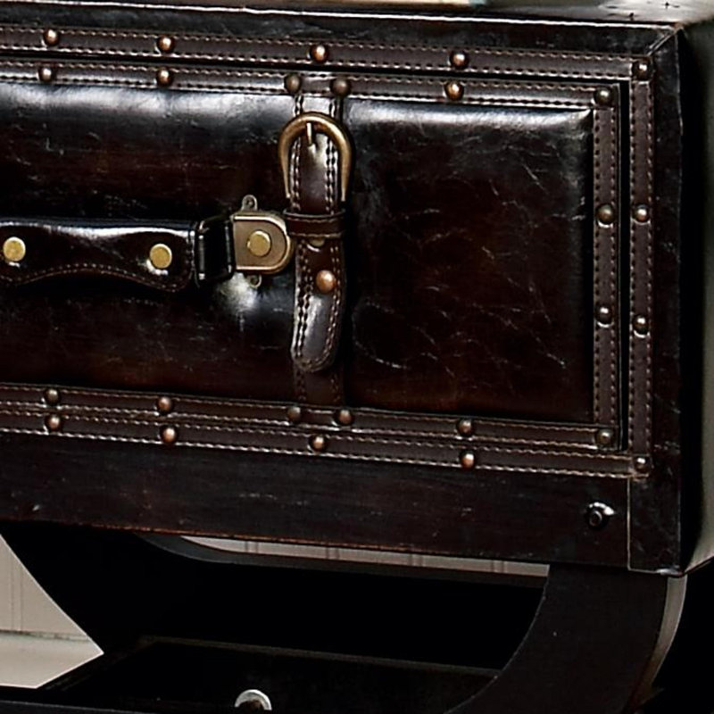 Vintage Black Faux Leather End Table with Single Drawer