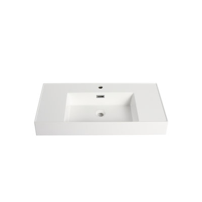 Lavabo de salle de bain 36 po en résine, blanc brillant, 34,8 po de profondeur x 17,79 po de largeur 4,76 po de hauteur, 47,08 lb, et lavabo pour salle de bain Scratch