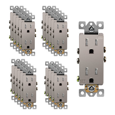 Enerlites Residential Grade 15A Decorator Style Self-Grounding Tamper Resistant Duplex Receptacle - Space Grey (20-Pack)