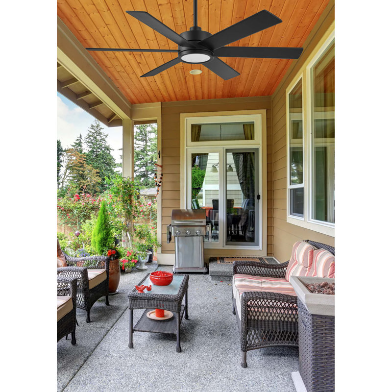 Ventilateur de plafond noir mat à 6 pales de 54 po Buariki avec télécommande, ensemble d'éclairage à DEL à intensité variable et moteur réversible