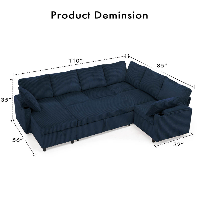 Canapé-lit modulaire Corduroy, Bleu