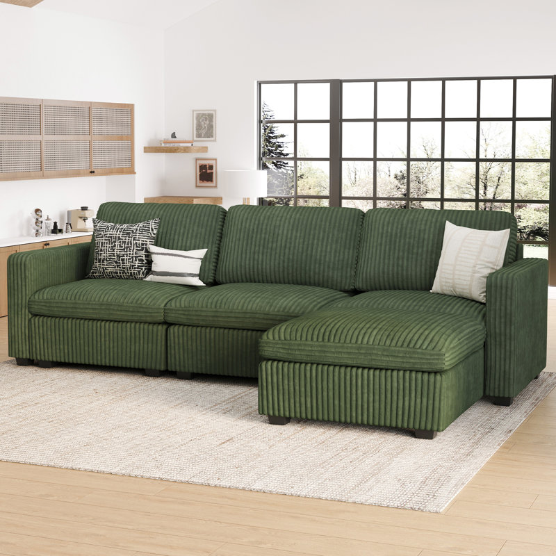 Canapé de rangement en forme de L à 3 sièges Hymes, Gris chenille