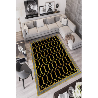 Eco-Friendly Hall Carpet, 100% Polyester, 3.3 x 6.6 Feet | Non-Slip PVC Dot Underside, 650 g/m², Antibacterial | Machine Washable, Digital Print, Black Color | Perfect for Home Entryways & Living Spaces