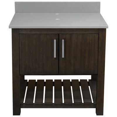 Meuble-lavabo simple de 30 po avec comptoir en quartz café et quincaillerie