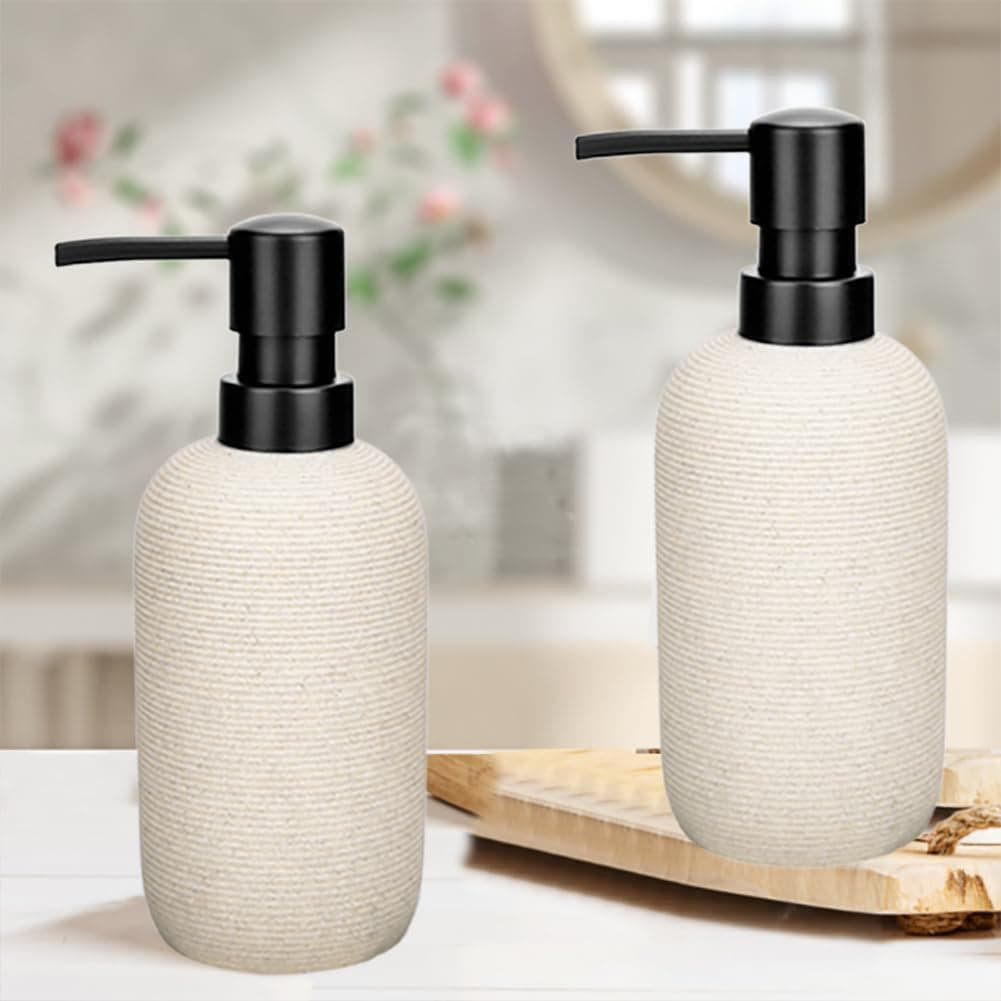 2-Pack Matte Beige Hand Soap Dispenser Set | Sandstone Textured Resin for Bathroom & Kitchen