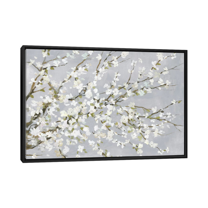 «White Blossoms», reproduction sur toile, H 18 po x l 26 po x P 1,5 po, Toile avec cadre noir, Pas de tapis