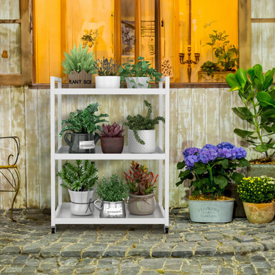 3-tier Utility Cart With Wheels Outdoor Rolling Metal Storage Organizer