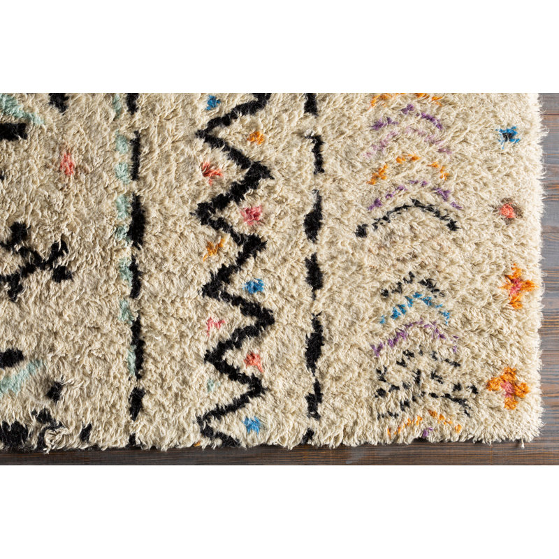 Riad Hand-Knotted Neutral/Black Area Rug, Rectangle 4' x 6'